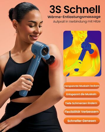 Масажний пістолет Napre з підігрівом та червоною світлотерапією для м'язів спини та шиї, з подовжувальною ручкою та 3 кутами нахилу