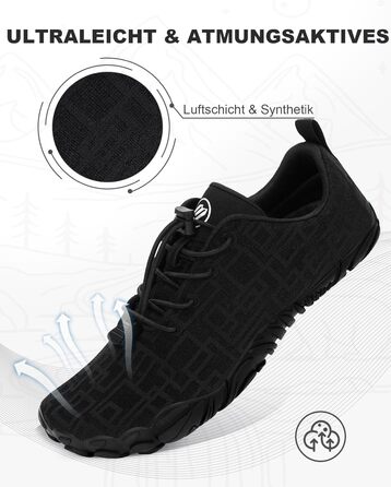 Чоловічі та жіночі босі кросівки Barfuss Schuhe для літа, басейну та трейлраннінгу. Швидка сушка, широка передня частина, Zero-Drop підошва. Колір: білий (C1), чорний (D1). Розмір: 41 EU