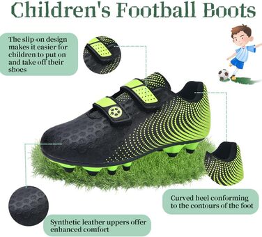 Дитячі футбольні бутси для хлопчиків та дівчаток, футбольні черевики з шипами для твердого поля, дитячі спортивні черевики для тренувань та занять на відкритому повітрі, дихаючі, антиковзкі, унісекс, розмір 28-37 (37 EU, Зелений)