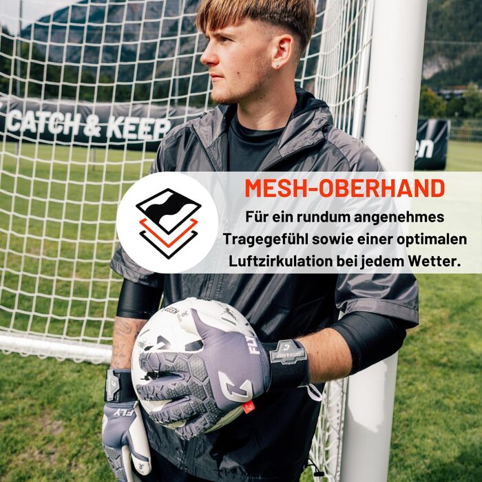 Професійні воротарські рукавиці CATCH & KEEP Fly Soul для футболу - Octopus Grip, Hybrid Cut, дихаюча сітка, технологія Punching Zone 3.0, сірі