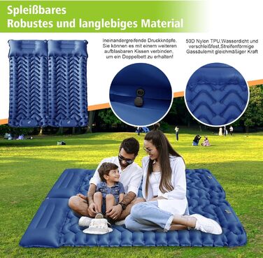 Каремат туристичний самонадувний Cunbayi з інтегрованими подушками та насосом. Підходить для кемпінгу, походів, пляжу та подорожей. Синій колір.