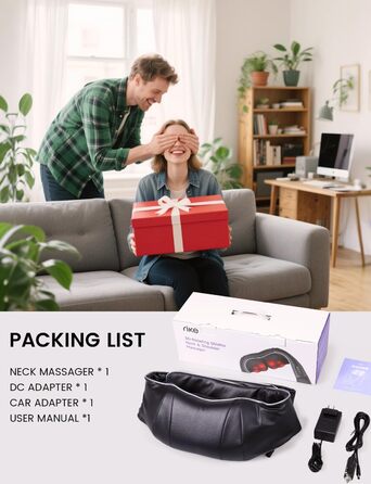 Масажер для шиї RIKE Shiatsu з підігрівом - 3D масажер для шиї, плечей та спини, з адаптерами для мережі та авто, глибока масажна дія, подарунок на Різдво