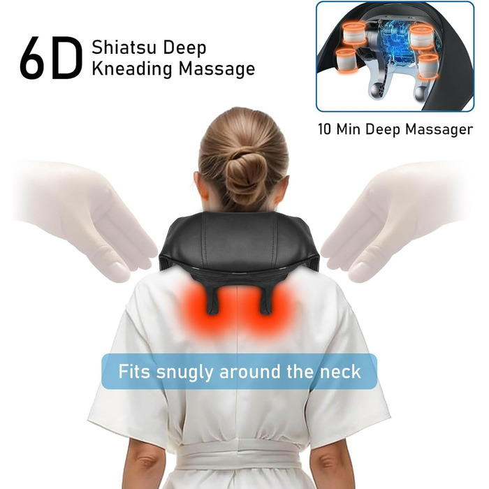 Масажер для шиї з підігрівом BIBIRE Shiatsu 4D глибокого тканинного масажу для плечей, ніг, тіла. Зняття м'язового болю для дому, офісу, авто