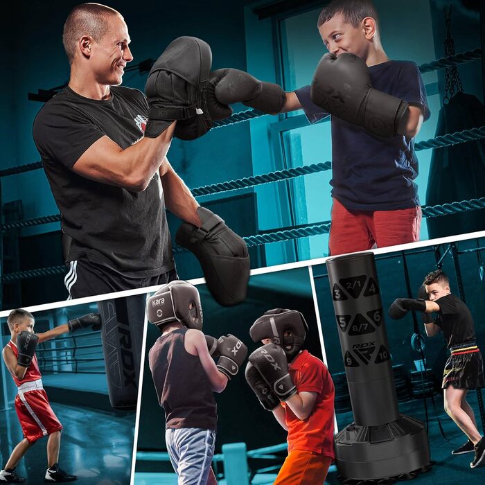 Дитячі боксерські рукавички RDX для муай-тай, кікбоксингу та MMA, 6oz, чорні, штучна шкіра Maya Hide, для спарингів і тренувань, карате, рукавички для боксерського мішка