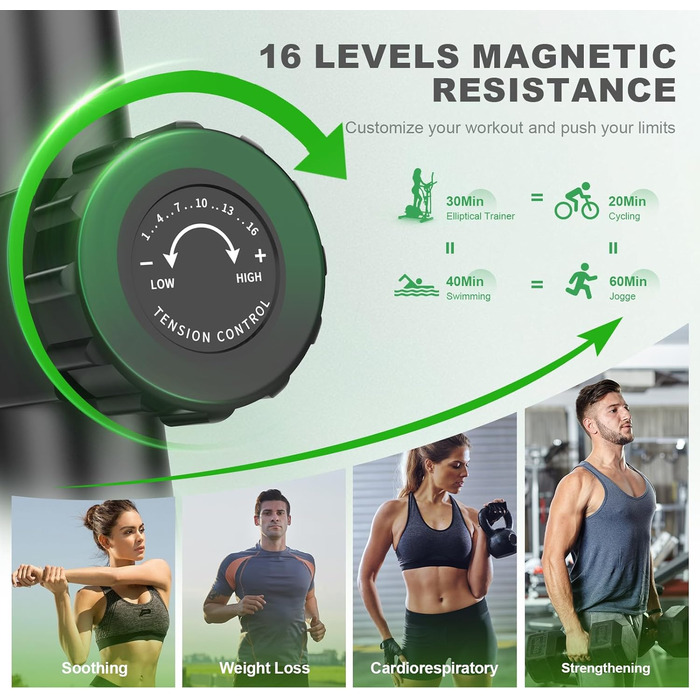 Еліптичний тренажер Neezee з Bluetooth, LCD-монітором, датчиком пульсу та 16 рівнями опору