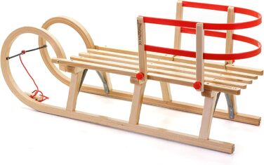 Дерев'яні санки з ручками та спинкою HolzFee Baran S 110 RL, бук, з мотузкою для буксирування