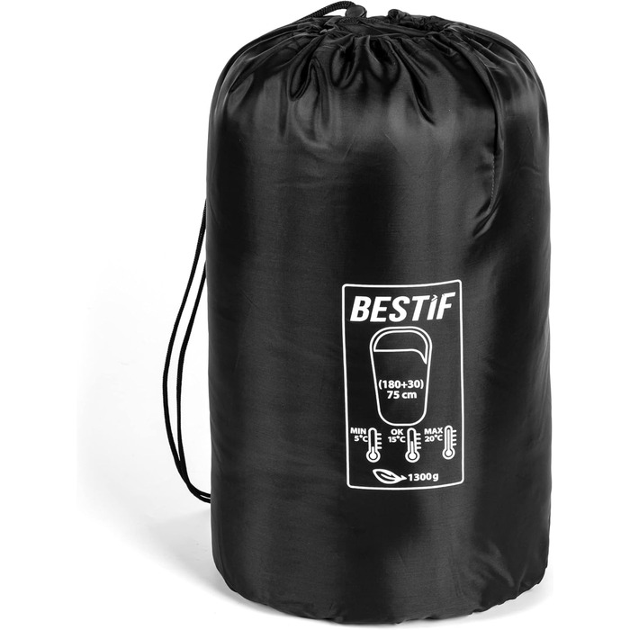 Сплячий мішок BESTIF для кемпінгу та відпочинку на природі: літній, водонепроникний, ультралегкий, компактний, 210x75 см, чорний