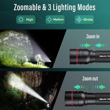 LED ліхтарик GEARLITE Mini 2000 Lumen, 3 режими, Zoom, IP65, для кемпінгу та активного відпочинку
