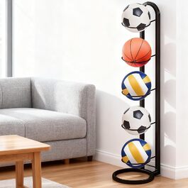 Стійка для м'ячів 5 ярусів, металева - органайзер для баскетболів та інших м'ячів (чорний)