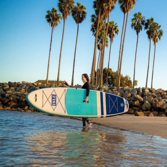 Надувна SUP-дошка ISLE Pioneer з комплектом: рюкзак, насос, весло, страховочний шнур, 3-плавникова система, для початківців, дизайн Каліфорнія