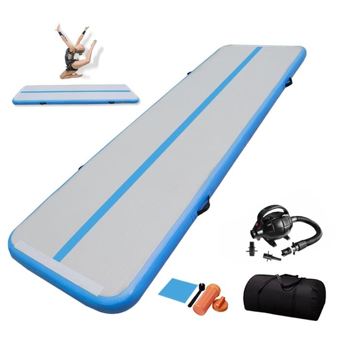 Гімнастичний надувний мат Dwzdd Air Track для дітей та дорослих, килим для тамблінга, гімнастики та чирлідингу, світло-блакитний (400x100x10 см)