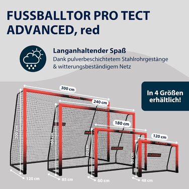 Ворота для футболу HUDORA Pro Tect Advanced – Outdoor з сіткою та стійкою до погодних умов обшивкою для дітей/дорослих – Легка збірка в саду – Рамка-ворота з застібками-блискавками та липучками, Червоний, 180 x 120 см