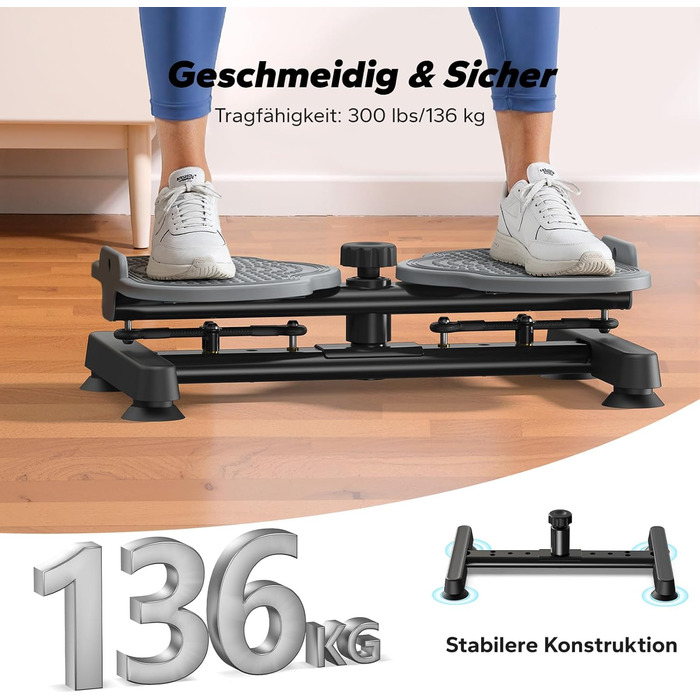 MERACH Диск для скручування тазу, тренажер для пресу з 2 еластичними стрічками, для тонкої талії та силових вправ, до 136 кг, безшумний, сірий