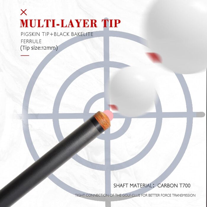 Кю Білліард KHEALING з карбону, 58 дюймів, 1/2-дюймова структура, 3-зубчастий з'єднувач, наконечник 12.4 мм, вага 540-567 г, для професійних гравців, червоний