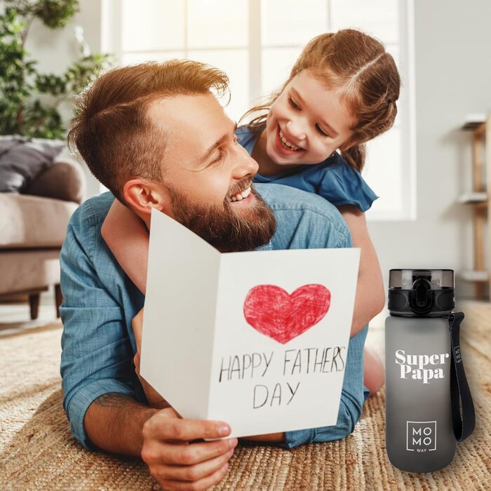 Пляшка для води MOMO WAY Super Papa 600 мл з тритану з контейнером для фруктів, без BPA, подарунок для тата, з кришкою на 1 клік, багаторазова