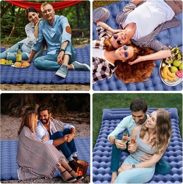 Надувний килимок для кемпінгу Isomatte, 10 см, двоспальний, з насосом, для туризму та відпочинку на природі (Marine Blau)