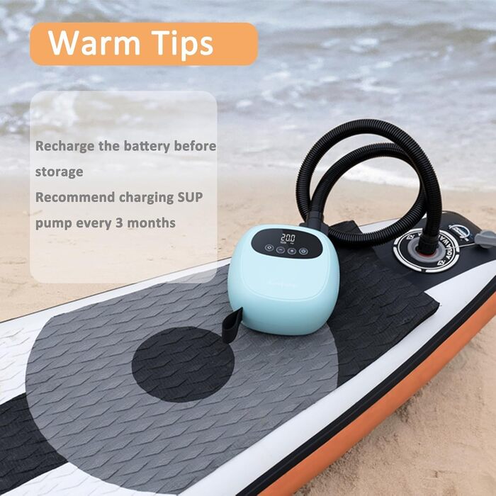 Електричний насос для SUP до 20PSI з акумулятором, для каяків та SUP дощок, з 7 насадками, зелений
