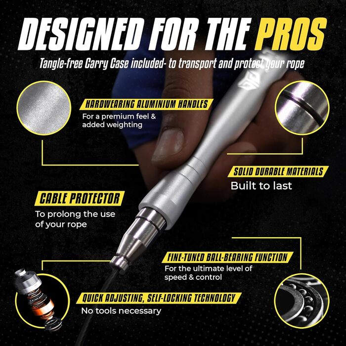 Пружинне страхувальне канат Titan Armour® для дорослих, регульоване, 2 сталеві канати, захист кабелю та чохол для подорожей, професійне пружинне канат: фітнес, кросфіт, бокс, ММА, срібний