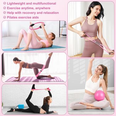 Набір для пілатесу: кільце, фітнес-гумка для стегон, стрічка для розтяжки, фітнес-постер (рожевий)