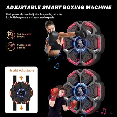 Музична боксерська машина Eznaobo з LED-підсвіткою та Bluetooth, 9 режимів, USB-зарядка, для дітей та дорослих