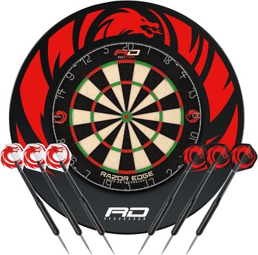 Професійний набір дартсу Red Dragon Razor Edge – турнірна мішень стандартної якості з латунними дротиками та сталевими наконечниками, міцний дизайн з драконом