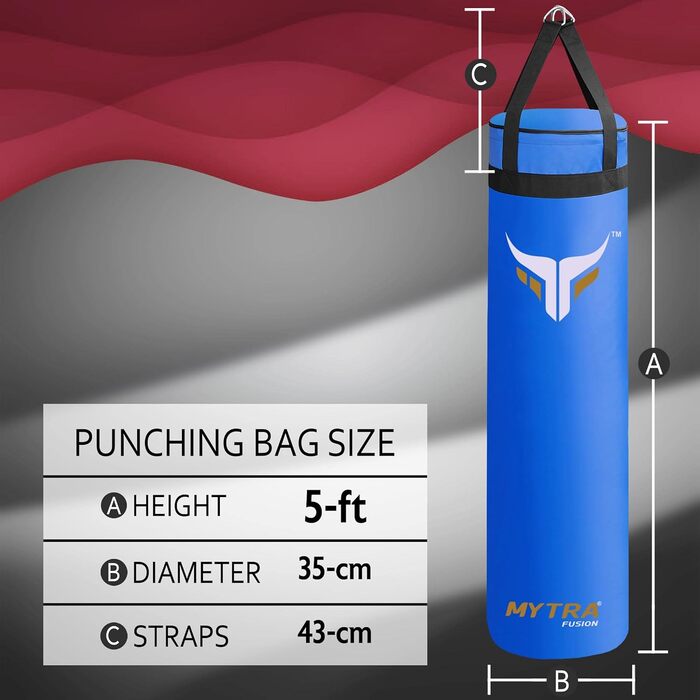 Боксерський мішок Mytra Fusion підвісний, без наповнювача для боксу, MMA, Muay Thai, карате - 2 розміри (5FT, синій)