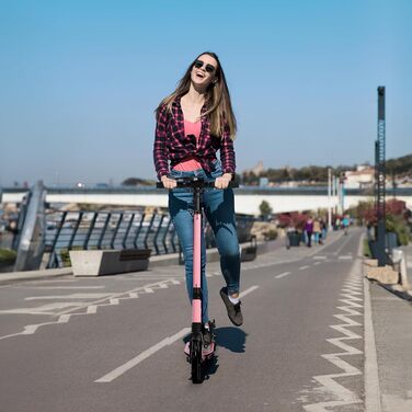 Дитячий складаний самокат з великими колесами 200 мм, гальма дискові, регульована висота, для дітей 8-15 років (Рожевий)