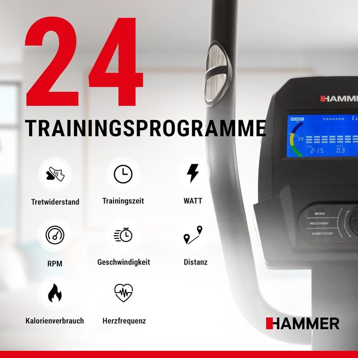 Елептичний тренажер HAMMER Crossfly BT з Glute Shaper, 24 програми, сумісний із Zwift і Kinomap