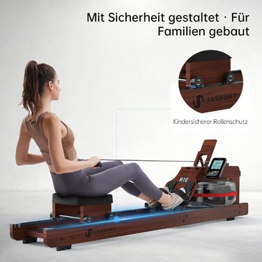 Гребний тренажер R1E з дуба, 28L резервуар для води, 12-лопатеве весло, Bluetooth & LCD-дисплей, сумісний з Kinomap APP, підставка для планшета, тихий та компактний велотренажер до 150 кг