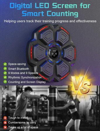 Музична боксерська машина з LED-підсвіткою та Bluetooth, 9 режимів швидкості, підрахунку ударів, рукавички в комплекті. Для дорослих та дітей