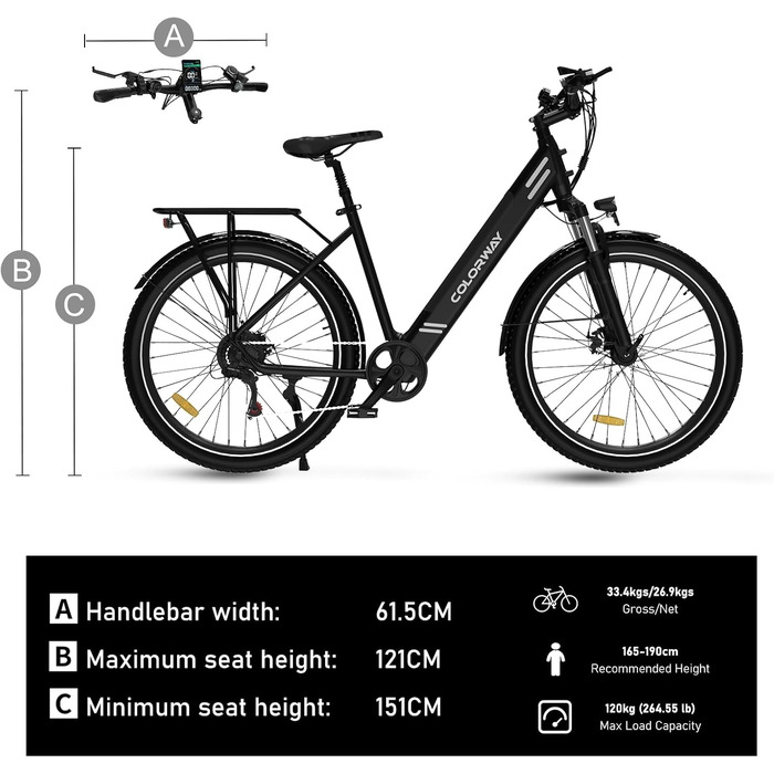 Електровелосипед COLORWAY 27,5''×2,8'', 250Вт, 36В/15Аг, 7-швидкостей, LCD-дисплей, подвійний диск. гальма, запас ходу 45–100 км, для міста