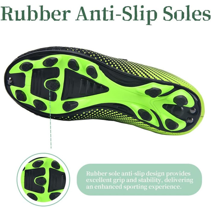 Дитячі футбольні бутси для хлопчиків та дівчаток, футбольні черевики з шипами для твердого поля, дитячі спортивні черевики для тренувань та занять на відкритому повітрі, дихаючі, антиковзкі, унісекс, розмір 28-37 (37 EU, Зелений)