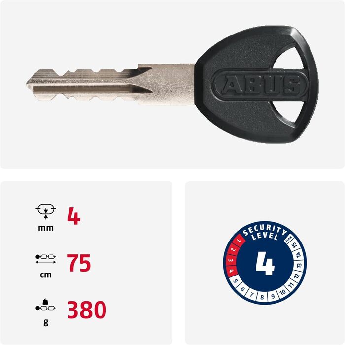 Ланцюговий замок для велосипеда ABUS Steel-O-Chain 4804K, спеціальна сталь, рівень безпеки 4, червоний, 75 см