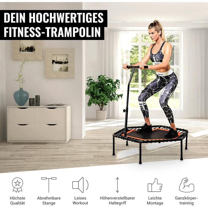 Трамплін для фітнесу GORILLA SPORTS® з регулюванням висоти, тиха пружинна амортизація, діаметр 77 см, до 100 кг, оранжевий