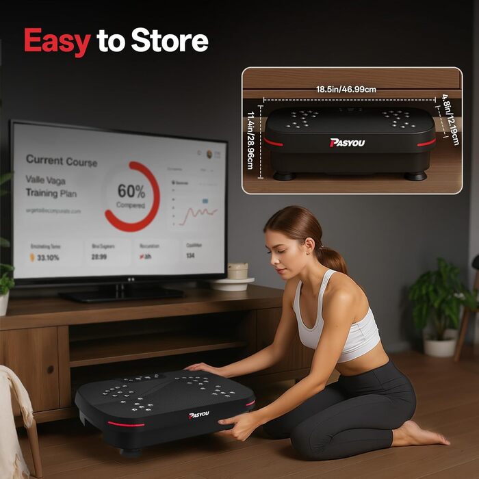PASYOU Вібраційна платформа для тренувань всього тіла з пультом дистанційного керування та еластичним гумкою, 0-99 інтенсивність