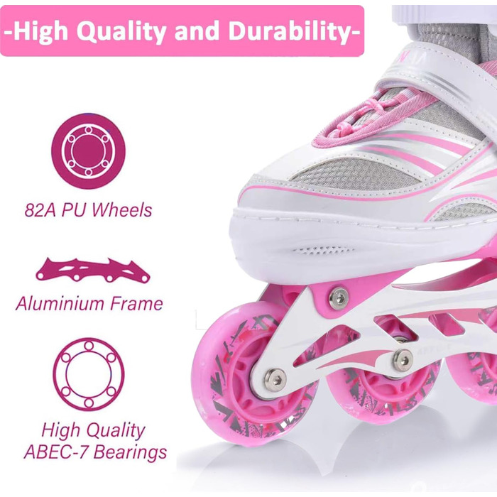 Дитячі ролики Ernan Verstebar - міцні ролики для дівчаток, хлопчиків та дітей різного віку. Розміри 4. Підходять для використання в приміщенні та на вулиці (рожевий, M)