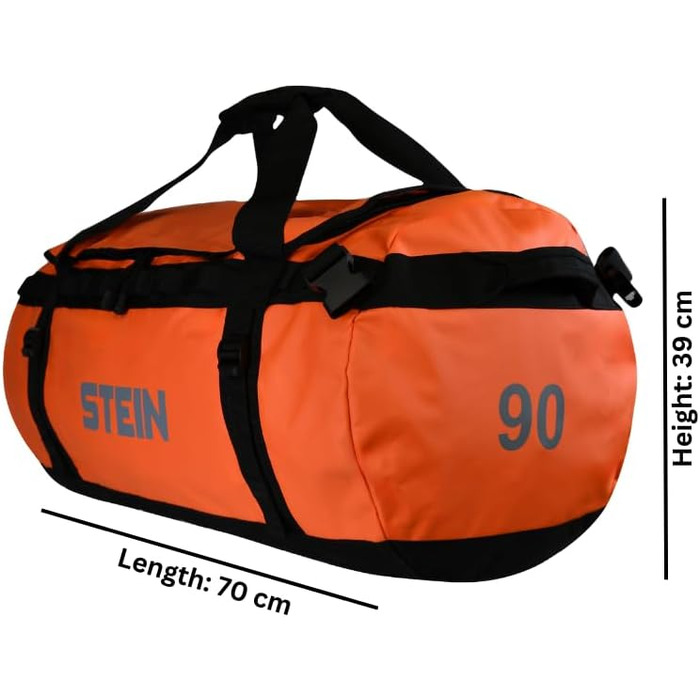 Водонепроникна сумка для подорожей та рюкзак STEIN Metro 90 л, ПВХ-тент, з компресійними ременями та м'якими плечовими ременями, жовтий