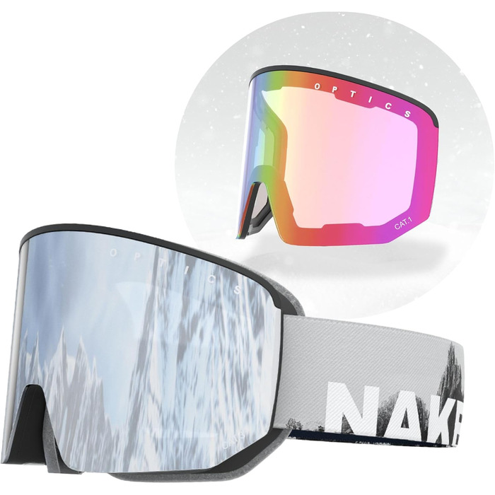 NAKED Optics NOVA - жіночі та чоловічі гірськолижні маски з можливістю заміни лінз, для поганої погоди, Slate + лінза для поганої погоди