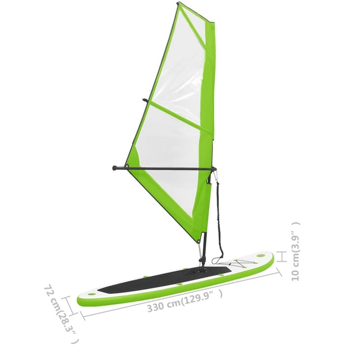 Надувна SUP-дошка з вітрилом vidaXL 330x72x10 см, набір для сапсерфінгу, зелено-біла, з веслом і сумкою для перенесення