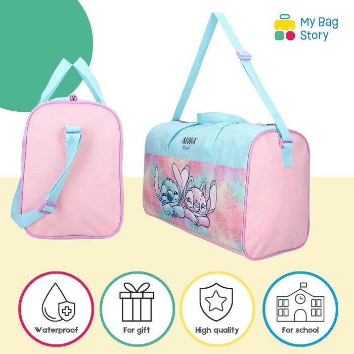 Спортивна сумка MyBagStory Stitch для дівчаток – рюкзак для школи, дитячого садка, початкової школи – рожево-блакитний, 40 см, з регульованим ремінцем – ідеальний подарунок