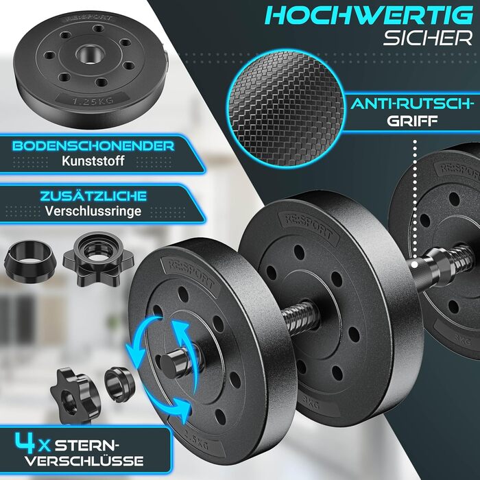 Набір гантелей 2 шт. регульовані 15/20/30/40 кг | Гантелі з вагами та 4 фіксаторами | Гантелі для силових тренувань, м'язового розвитку та дому