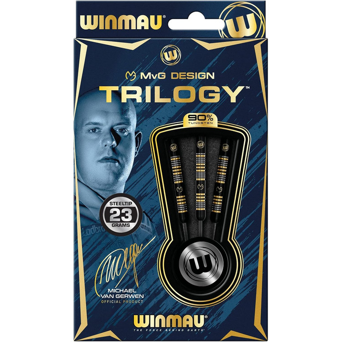 Дротики WINMAU Michael Van Gerwyn MvG Trilogy 23 г, сталевий наконечник, вольфрам, професійний набір з оперенням і шaфтами