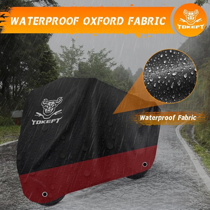 Чорна мотоциклетна накидка з червоною вставкою, 210D Oxford, захист від сонця та води, 96 дюймів (XL) - Harley Davidson, Honda, Suzuki, Kawasaki, Yamaha