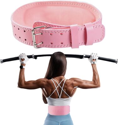 Лляний пояс для важкої атлетики для жінок з підтримкою попереку 10,2 см для пауерліфтингу та присідань (Великий, Рожевий)