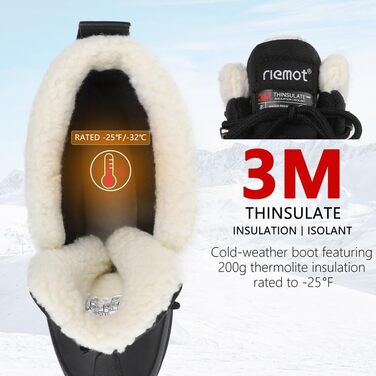 Водонепроникні зимові черевики Riemot для жінок та чоловіків: теплі, з підкладкою, антиковзаючі, для походів, трекінгу, роботи та катання на лижах. Розміри EU36-47, чорний колір.