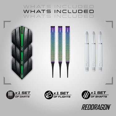 Дротики для дартсу RED DRAGON Razor Edge Softip, вольфрамові, професійні, 18 г, з оперенням та стрижнями