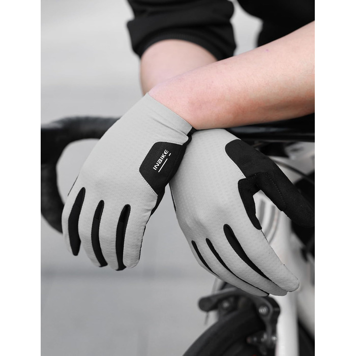 Рукавички велосипедні INBIKE F419 L сірі, 5 мм з гелевою подушкою, сенсорні, дихаючі, антиковзкі, світловідбиваючі для MTB та шосе