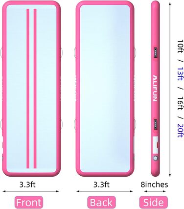 ALIFUN Надувний гімнастичний мат, 300x100x20 см, рожевий, товщина 20 см, для дому, фітнесу, челедингу, басейну