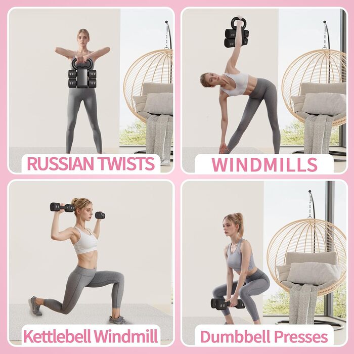 Регульований набір гантелей з кулькою, 4 в 1 (2,5 кг, 3,5 кг, 4,5 кг, 5,5 кг) для жінок, 2 шт. для домашнього фітнесу, тренувань, зелений (чорний)