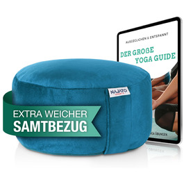 Йога подушка для медитації – Кругла подушка для йоги з наповнювачем з лушпини гречаної – Діаметр 30 см, висота 23 см, змивний оксамитовий чохол (Petrol)